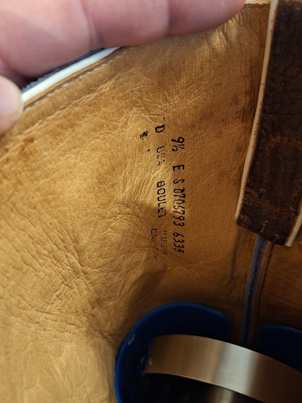 Men's BOULET Blue and Brown Western Cowboy Boots - Leather Pull-On - Picture 9 of 14